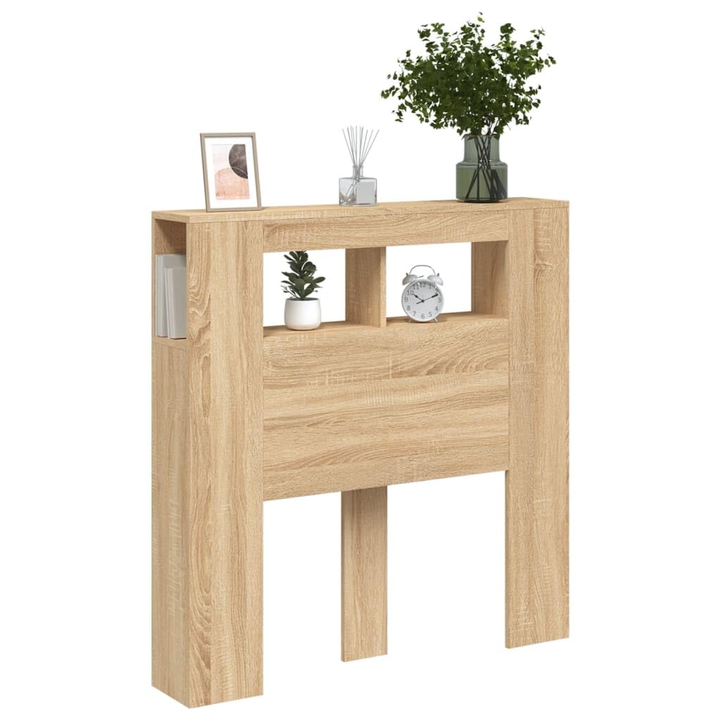 Refined Cabecero con LED Cabecera con Almacenaje Cabezal de Cama Cabecero para Dormitorio Madera ingeniería Roble Sonoma 100x18,5x103,5 cm