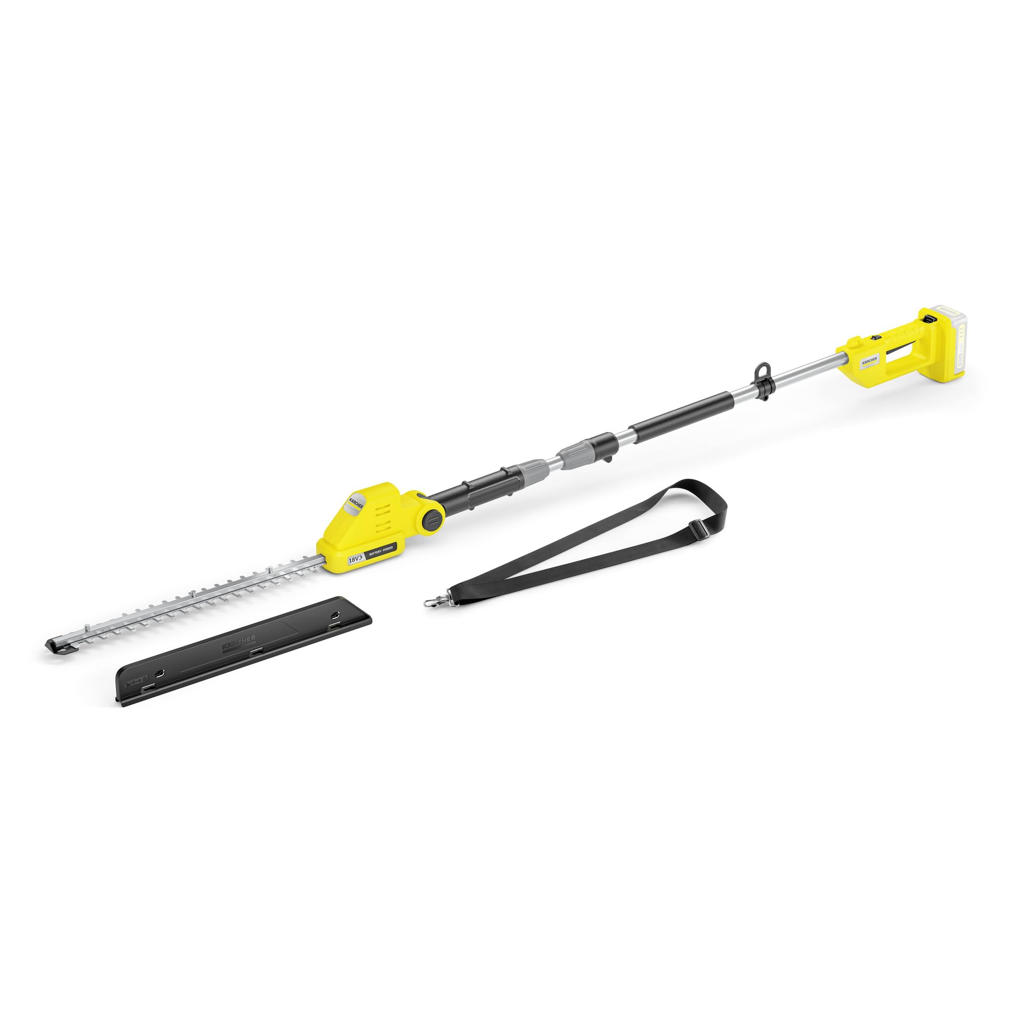 Kärcher Tagliasiepi telescopico a batteria PHG 2-18, siepi alte fino a 2,80 m, lunghezza di taglio 45 cm, testa regolabile, tracolla peso 2,7 kg, utilizzabile con la batteria da 18 V (non inclusa)