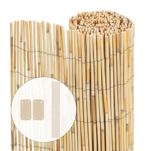 VOUNOT® Canisse en Roseau Naturel 140x300cm Brise Vue en Rouleaux avec Attaches de Fixation Protection Contre Regards Clôture Extérieure Décorative pour Jardin Terrasse et Balcon