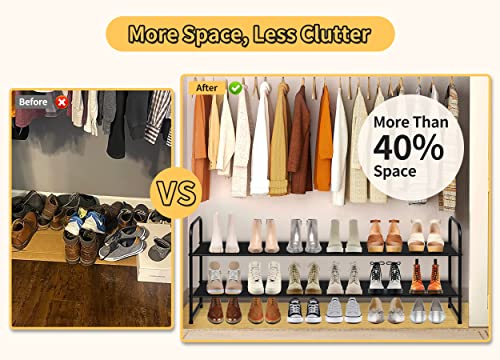 Sleeping Lamb Long 2-Tier Shoe Organizer For Closet, Stackable Wide Shoe Rack Holds 18-Pairs Low Shoe Shelf Storage For Bedroom, Floor, Entryway(Black) #TOP5