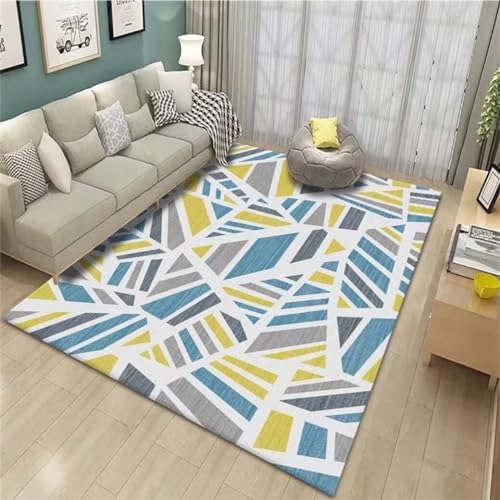 Tapis géométrique moderne bleu et gris lavable de format 50x150cm - 2