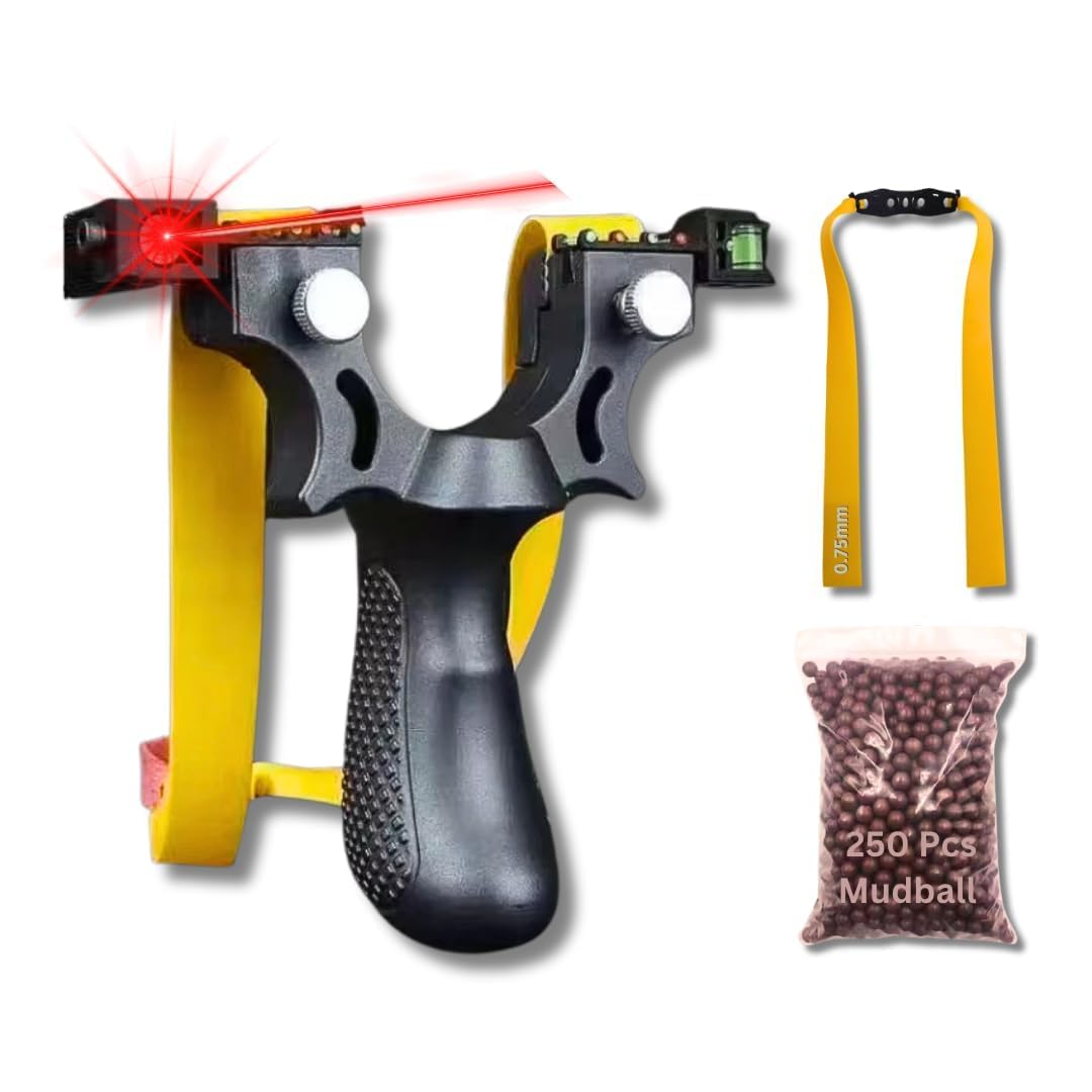Resin Fiber Gulel with Yellow Rubber Band and Mudballs| Laser-Guided Adjustable Outdoor Slingshot Ideal for Target Training-image-14