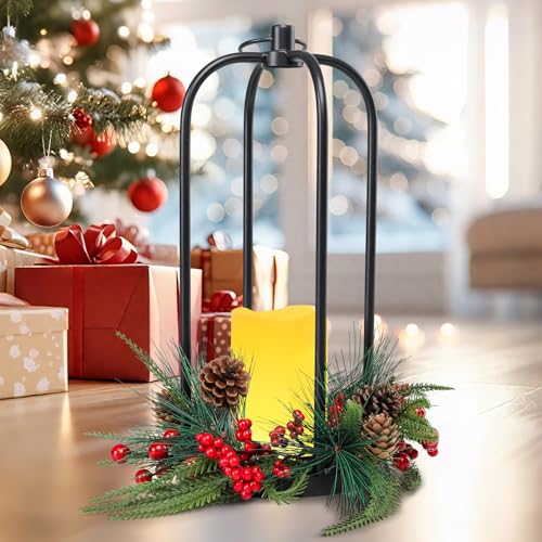 Taman Christmas Lantern 15 Decorative Hanging Candle Lantern Metal Vintage Light Battery Operated for Outdoor Christmas Patio Garden Table Party Decor 1 Pack