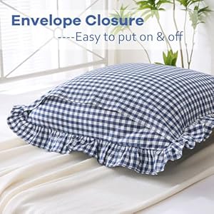 2 pack navy blue white plaid ruffle euro shams pillow covers 26×26 inches 100 cotton gingham checkered farmhouse shabby pillowcases for bedsofa 26×26 inches navy bluewhite plaid  urban country home decor