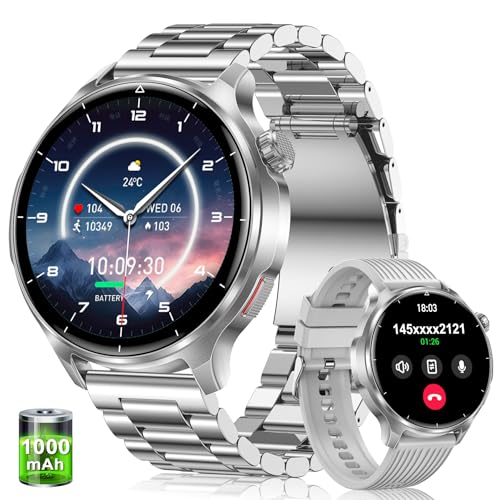 Reloj Inteligente Hombre con Llamadas, 1,52' Smartwatch con Pulsómetro SpO2 Monitor de Sueño Podómetro, 100+ Modos Deportivos, Batería Grande de 1000 mAh, Pulsera Actividad para Android iOS (Plata)