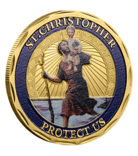 TAKONE Placa de San Cristóbal para Auto Ø40mm – Medalla de Metal con Símbolo de Ángel Guardián – Amuleto de la Buena Suerte para Coche y Viaje