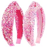 Vovii Sequin Knotted Headbands for Girls, Cute Sparkly Princess Headband Glitter Hair Bands for Hair Accessories (Pink, Hot Pink)