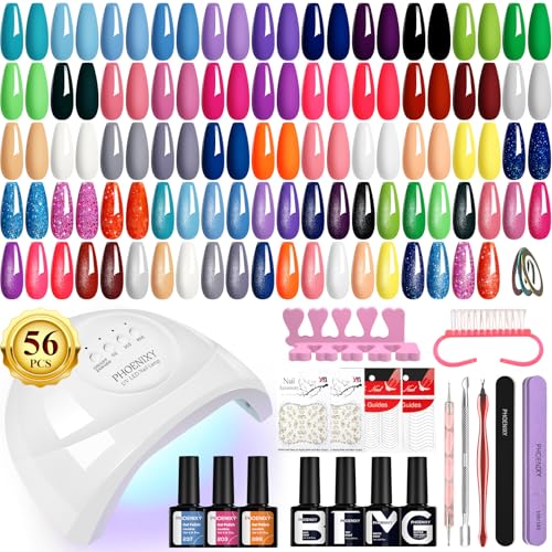 Phoenixy Gel Nail Polish Set, 40Pcs Gel Nail Kit with 48W U V Nail Lamp, 36 Colours Nails Polish with Base Top Matte Glitter Coat Manicure Kit Gifts for Women