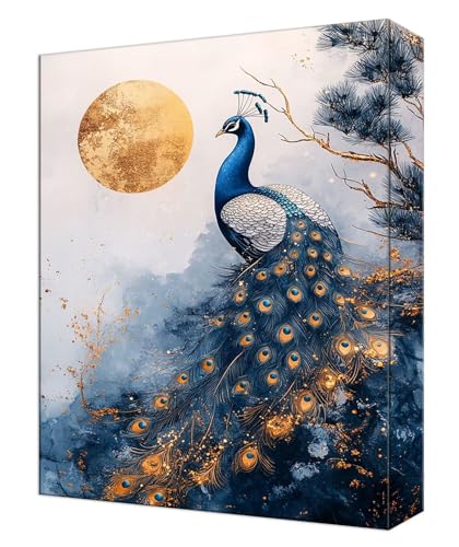 月 孔雀 ペイントバイナンバー 数字油絵 キット キャンバス Paint by Numbers for Adults DIY アクリル絵の具 数字 初心者向け ペイントバイナンバーキット 女性へのギフト 手工?画 数?油画 ホームウォールデコレーション 8