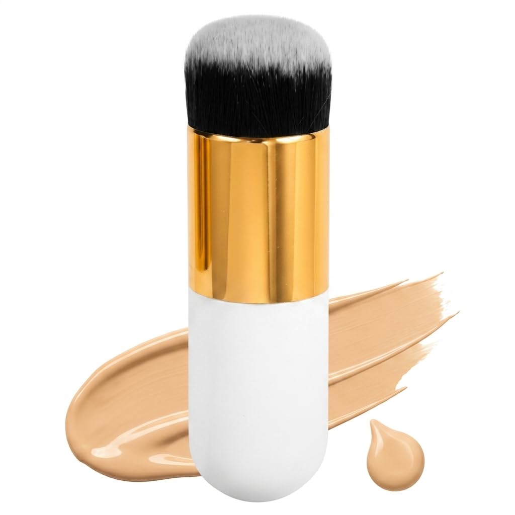 Professional Foundation Brush - Flat Top Kabuki Makeup Brush for Liquid, Cream & Powder Makeup | Ultra Soft Dense Synthetic Bristles, Gold Ferrule & Ergonomic White Handle for Seamless Blending & Flawless Finish-image-41