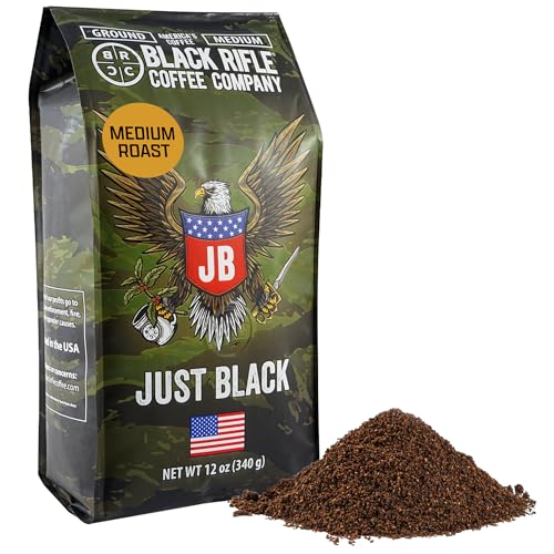 Black Rifle Coffee Company Just Black, 12oz Bag, Ground Coffee Medium Roast - Roasted Blend Made from Arabica Beans - Colombian & Brazilian Beans - Veteran Founded & American Made