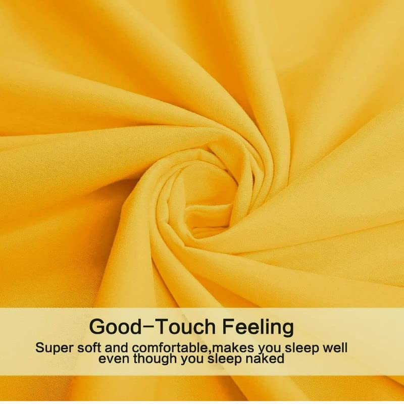 Image of Single Bed Super Solid Plain Bedsheet Cotton Microfiber with 1 Pillow Covers Yellow