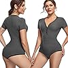 HAENPISY-Short-Sleeve-Bodysuit-for-Women-Basic-Slim-Fit-V-Neck-Button-Up-Ribbed-Knit-Thong-Leotards-Top HAENPISY Short Sleeve Bodysuit for Women Basic Slim Fit V Neck Button Up Ribbed Knit Thong Leotards Top(X-Large, Grey)