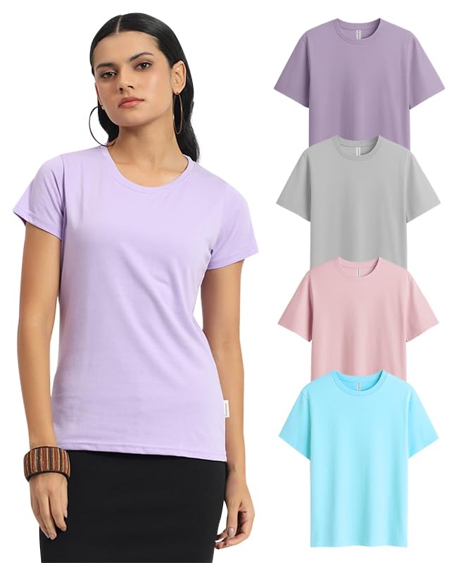 Image of Sleepynuts Women's Plain Round Neck Regular Fit Half Sleeve Cotton T Shirt
