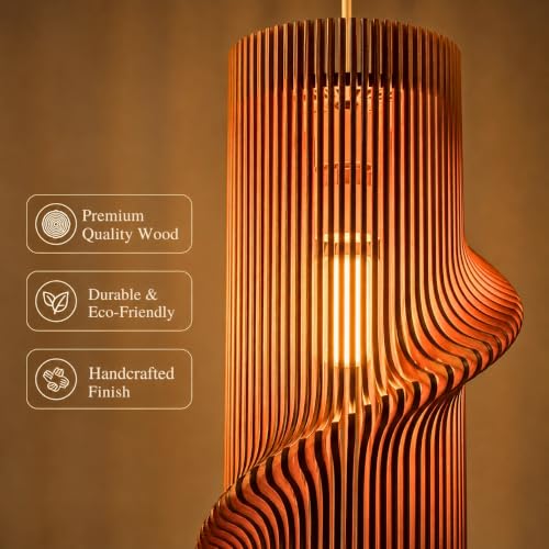 Image of Wood Pinecone Pendant lamp for Leaving Room, Wooden Ceiling lamp, Wooden Hanging lamp handicrafted Home decore Chandelier Light (Spiral)