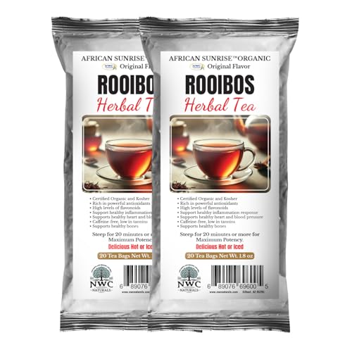 NWC Naturals African Sunrise Organic Rooibos Tea, Non-GMO, Caffeine Free, Kosher, Organic – 20 Count Tea Bags