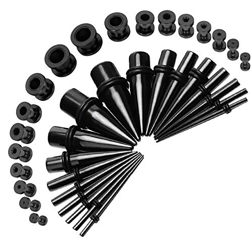 BodyJ4You 36PC Gauges Kit Ear Stretching 14G-00G Black Steel Taper Screw Fit Tunnel Plug Jewelry