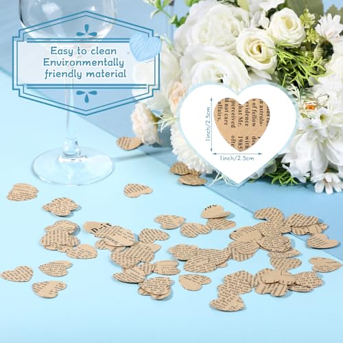 Image of Marspark 1200 Pcs Book Page Heart Confetti 1 Inch Vintage Newspaper Wedding Table Confetti Novelty Party Decorations for Book Themed Party Decor Birthday Photo Prop Bridal Shower(Khaki)