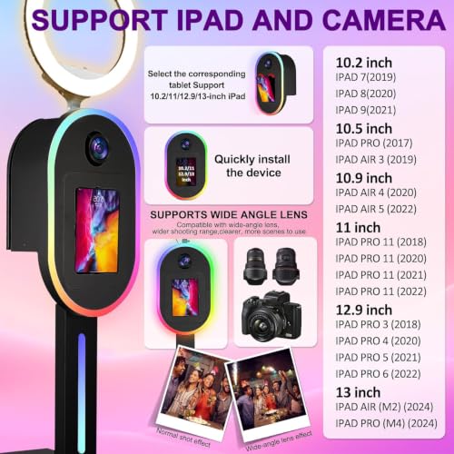 Image of Photo Booth for iPad 10.2 inch 10.5 inch 10.9 inch 11 inch 12.9 inch 13 inch for Camera Dualuse Photobooth Machine Selfie Station Stand APP Control RGB Light Music Sync Light Box with Honeycomb Boxes for Rental