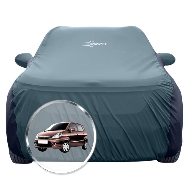 Image of NEODRIFT 'SuperTech' Car Cover for Maruti Suzuki Zen Estilio (100% Water-Resistant, All Weather Protection, Tailored Fit, Multi-Layered & Breathable Fabric) (Colour: D.Green+Black)
