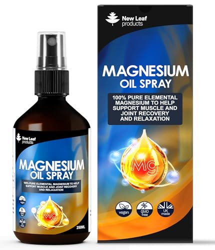 Magnesium Oil Spray - 100% Pure Elemental Magnesium Sleep Spray XL Size 250ml Joints and Aching Muscles - Vegan with 115mg Magnesium Chloride Per Serving - Made in The UK By New Leaf