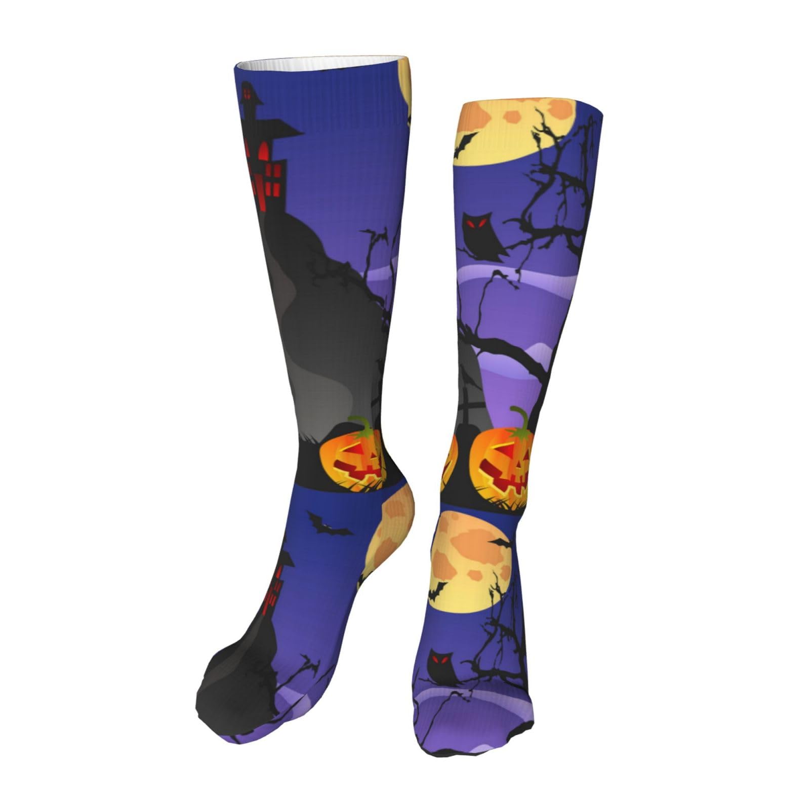 NIXNUTMen'S Women'S Socks Pumpkinhead Castle Full Moon Thick Warm Stockings 20 In Funny Casual Combed Cotton Crew Calf Socks