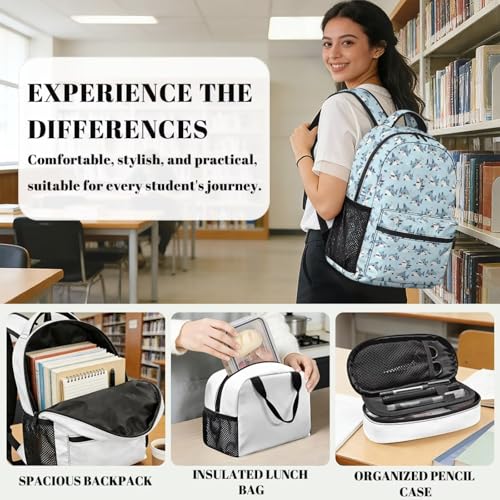 Sac à dos pour filles Shark Love Aqua résistant 3 pièces avec sac à lunch