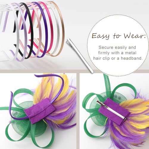 Image of DRESHOW Fascinators Hats for Women Tea Party Fascinator Hats Vintage 50s Headwear Cocktail Wedding Church Derby Hat
