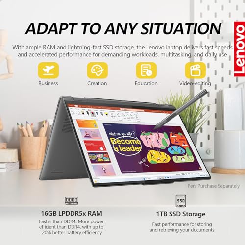 Image of Lenovo Yoga 7i 2 in 1 Laptop Touchscreen Computer, 16 inch 2K IPS Touch Screen Convertible Copilot+ AI PC, Intel Core Ultra 5, 16GB DDR5 1TB SSD, Windows 11, Backlit Keyboard, Fingerprint, Thunderbolt