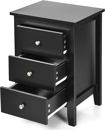 Miniatura 6 de WATERJOY Mesita de noche negra con 3 cajones, mesas laterales modernas para dormitorio y sala de estar