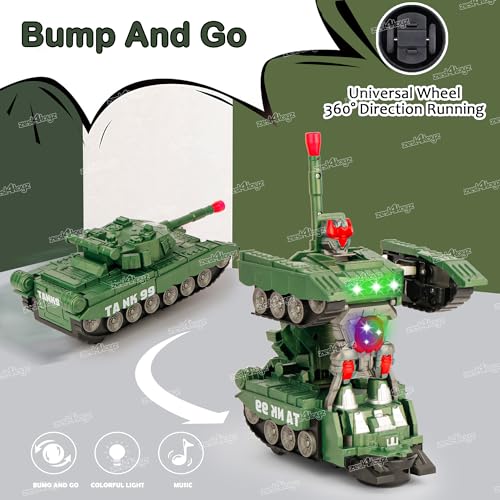 Image of Zest 4 Toyz Transforming Tank Robot Toy for Kids | Auto Deformation Tank with Light & Music | Bump and Go | 360 Movement | Military Battle Robot Toy for Boys & Girls