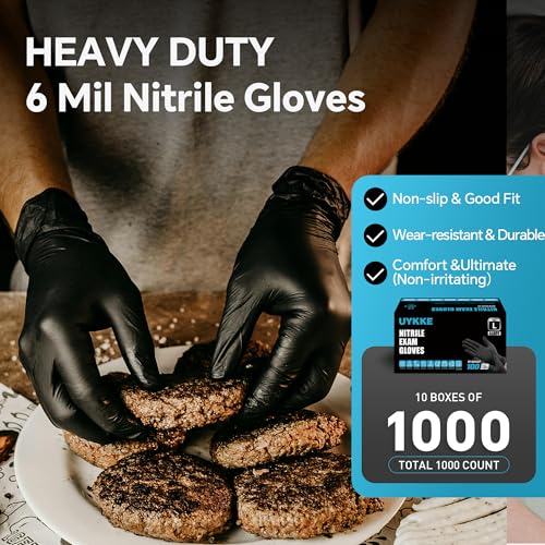 UYKKE Nitrile Gloves Disposable Latex Rubber Gloves Large Black Nitrile Glove Mechanic Cleaning Disposable Latex Rubber HEAVY DUTY 6 Mil Glove