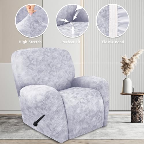 Image of ANARACHON Recliner Chair Covers Leather Look, 4 Pieces Recliner Covers Non Slip, Soft Slipcovers for Large Recliners, Furniture Protector Washable for Pets (1 Seater, 03 Light White)