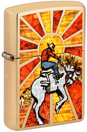 Zippo Encendedor Bucking Bronco y Cowboy Latón Brillante miniatura 1