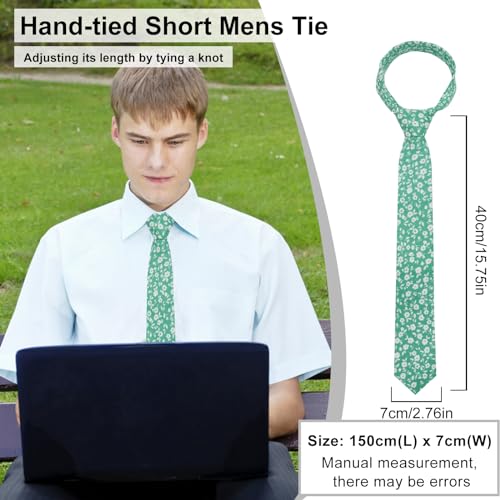 Image of Luckyvestir Mens Ties, Sage /Dusty Blue /Pink Floral Ties for Men, 2.76 inch Cotton Flower Necktie for Wedding /Groomsmen /Party
