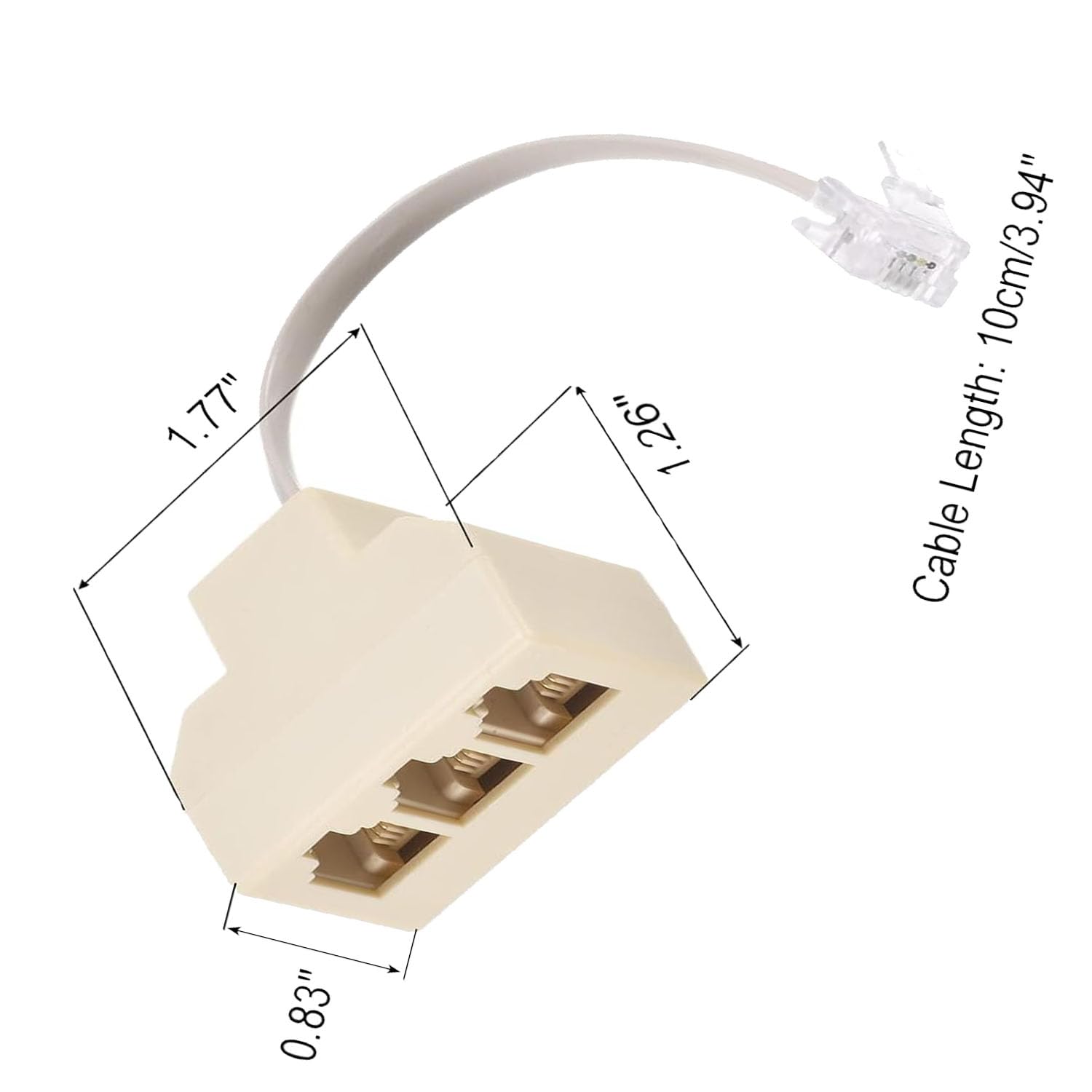 Telefonbuchsen-Splitter 6P4C Stecker auf 3 Buchsen, Beige, Adapter, Telefonleitungsverteiler mit Telefon-Verlängerungskabel, 2 Stück