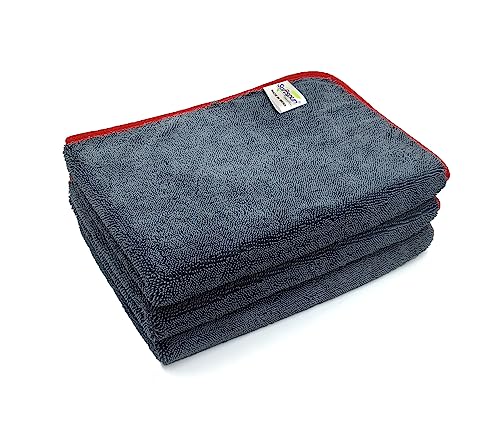 Image of SOFTSPUN Microfiber Cloth for Car - 600 GSM, 40X60cms, 3Pcs, Grey Twisted Loop Super Absorbent Towel - Edgeless Design with Plush Pile and Lint Free Cloth for Drying and Detailing.