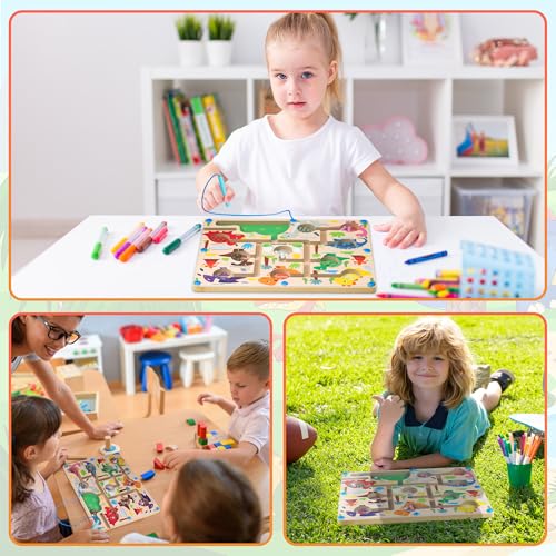 Zocipro Magnetspiel Labyrinth Spielzeug, Montessori Magnetisches für ab 2 3 4 5 6 Jahre Kinder, Zahlen Farben Lernen Sortierspiel, Motorikspielzeug Dinosaurier Geschenk Kinder Mädchen Jungen