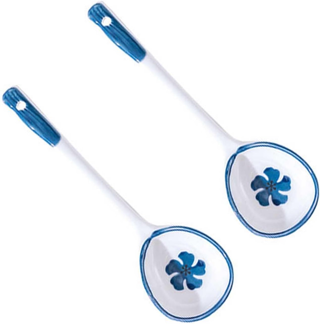 Tablespoons Dessert Spoons Ceramic Coffee Spoons Set of 2 Long Handle Stirring Spoons Ceramic Spoon for Dessert, Coffee, Ice Cream, Cereal Serving Spoon (Blue)