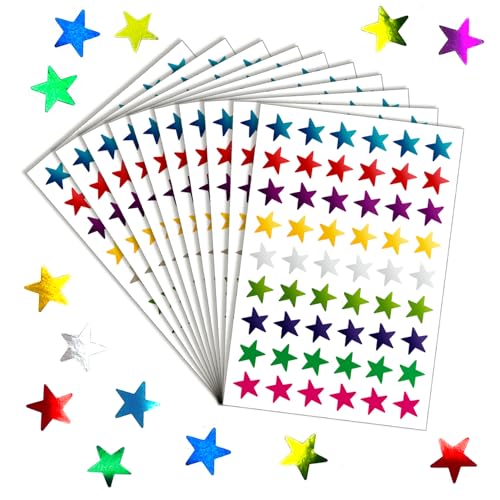 Star Stickers 540 PCS 10 Sheets, 1.3 cm Colors Star Metallic Stickers 9 Colours for Children Teachers Reward Chart Scrapbooking DIY Greeting Cards (9 Colours, 10 Sheets)