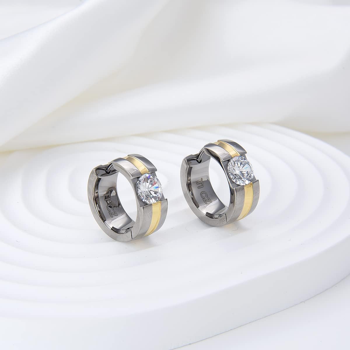 G23 Titanium Hoop Huggie Earrings for Sensitive Ears, Pure Titanium CZ Earrings for Men Women - Image 2
