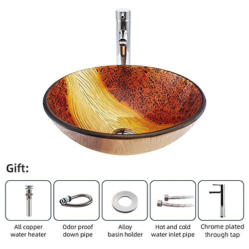 Lavabo de encimera de vidrio templado artesanal, lavabo circular de lujo con grifo integrado 3