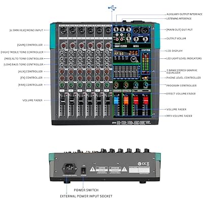Depusheng MX6 6 Channel Sound Mixer Audio Mixing Console 48V 256DSP Professional USB PC Play Record Podcast Live Broadcast (US MX6)