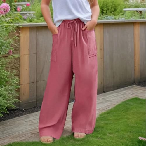 Girls Wide Leg Pants Kids Casual Flowy Elastic Waist Palazzo Pants Drawstring Loose Summer Trousers with Pockets2