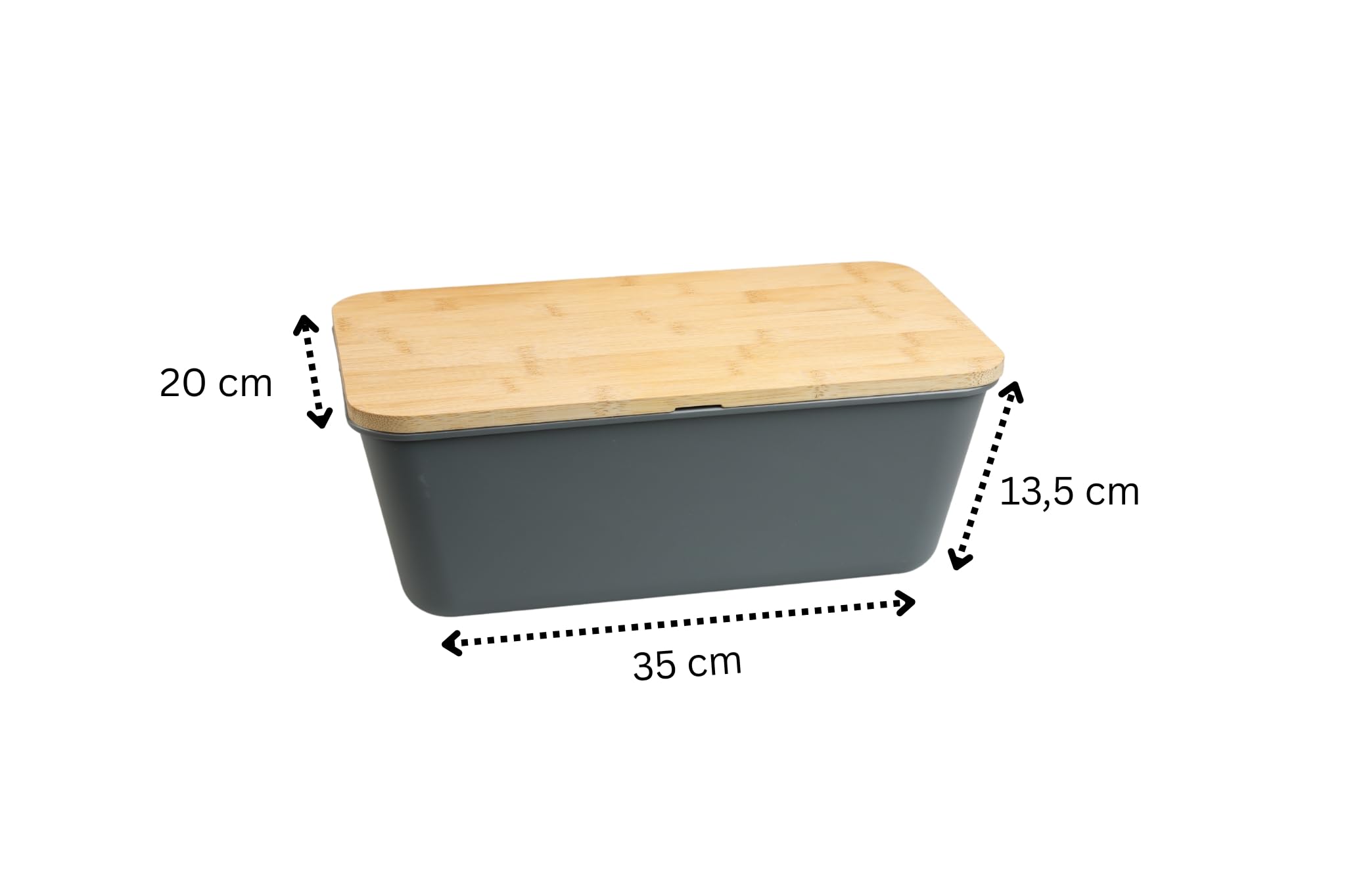 MOON HOME Brotkasten - Airlock Grey, mit vielseitigem Deckel aus Bambus/Holz als Brotschneidebrett, gefertigt aus PP-Kunststoff, verhindert Austrocknen, hält Brot länger frisch, 35.0x20.0x13.5cm
