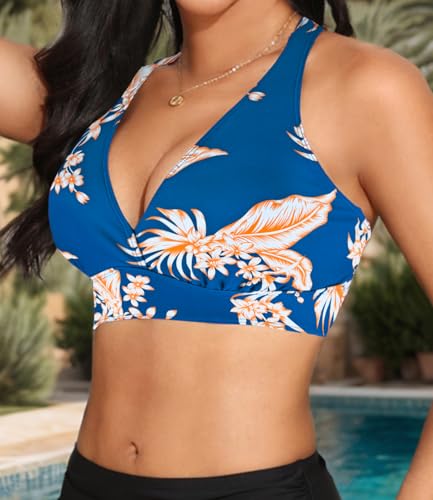 Image of Women's Sporty Adjustable Wide Straps Bikini Top Large Bust Criss Cross Back Supportive Swimsuit Tops Only