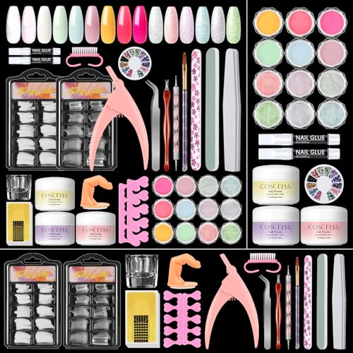 Coscelia Kit Uñas Acrílicas, 15pcs Polvo Acrilico para Uñas Profesional Acrilicas Uñas Iris Colores, Uñas Extensión Kit con Nail Art Supplies DIY Nail Art Design Salón