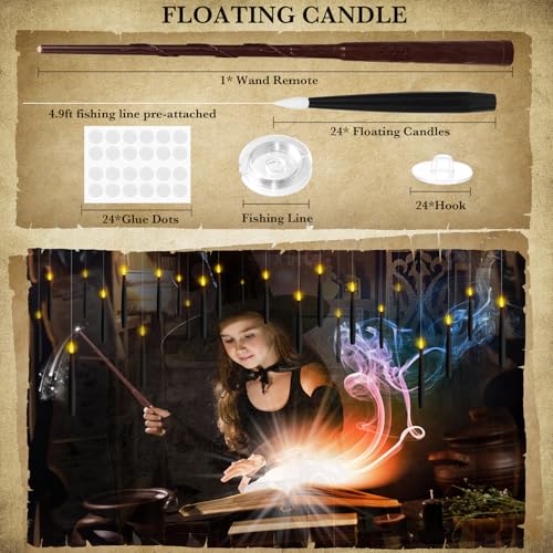 Image of 24Pcs Floating Candles with 2 Wand Remote Timer for Halloween Decor - Black