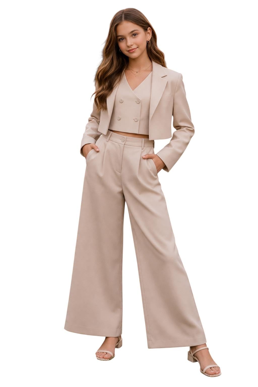 IDO Completo Elegante Cerimonia Ragazza Bambina 8 Anni - 128 cm Color Beige con Giacca Gilet e Pantalone
