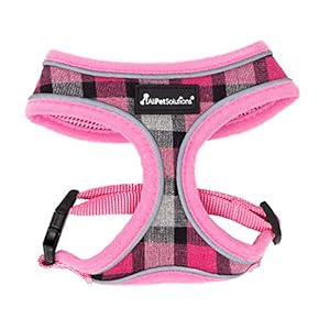 All Pet Solutions All Pet Solutions Dog Puppy Harness Soft Adjustable Reflective Comfortable Vest (Medium, Pink Tartan), M